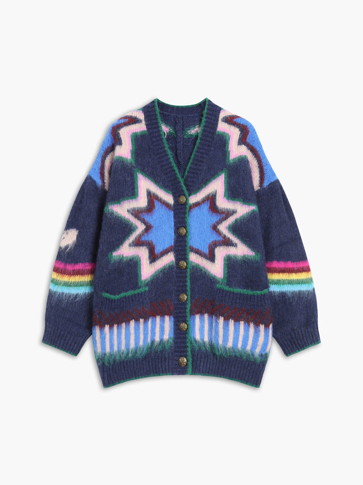 Drune | Cardigan mit Grafischem Muster Mohairmischung Einzigartig und Stilvoll