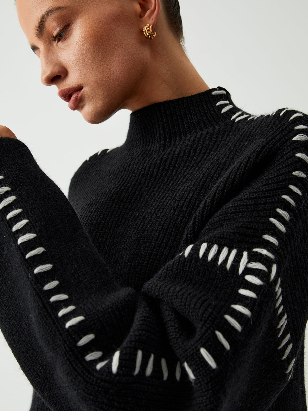 Drune | Strickpullover mit Kontrastdetails Wollmischung Elegant, Modern