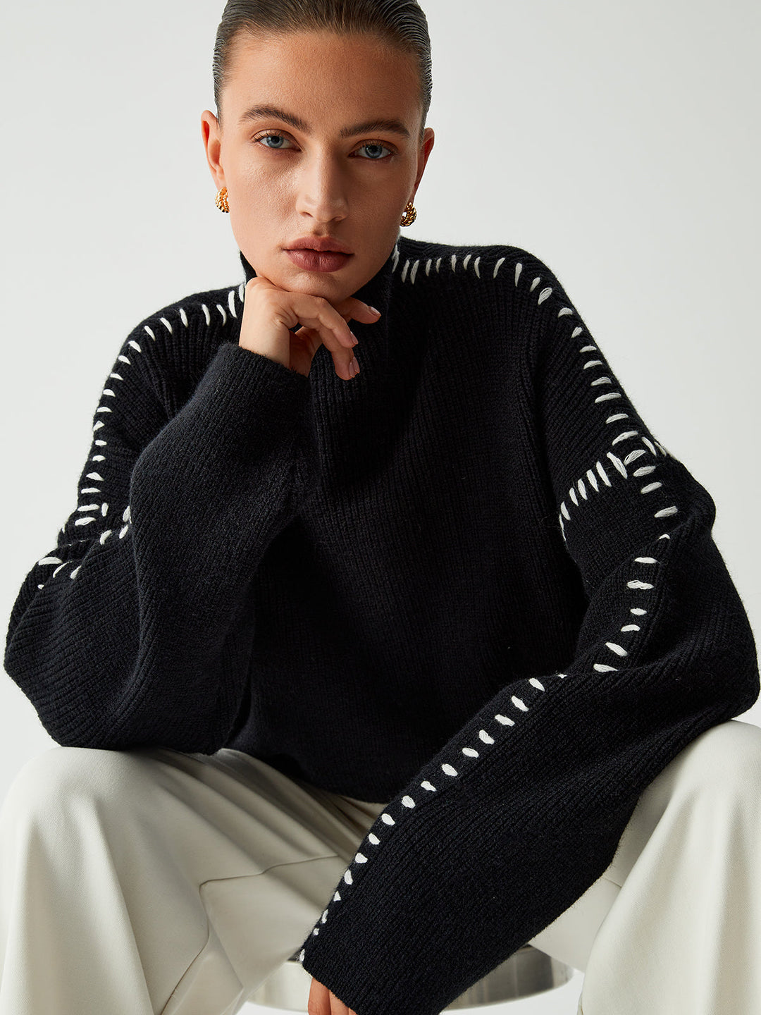 Drune | Strickpullover mit Kontrastdetails Wollmischung Elegant, Modern