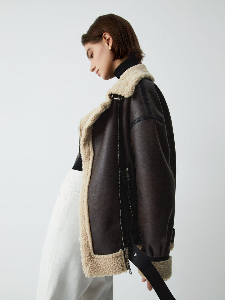 Drune | Sherpa-gefütterte Schaffell-Fliegerjacke
