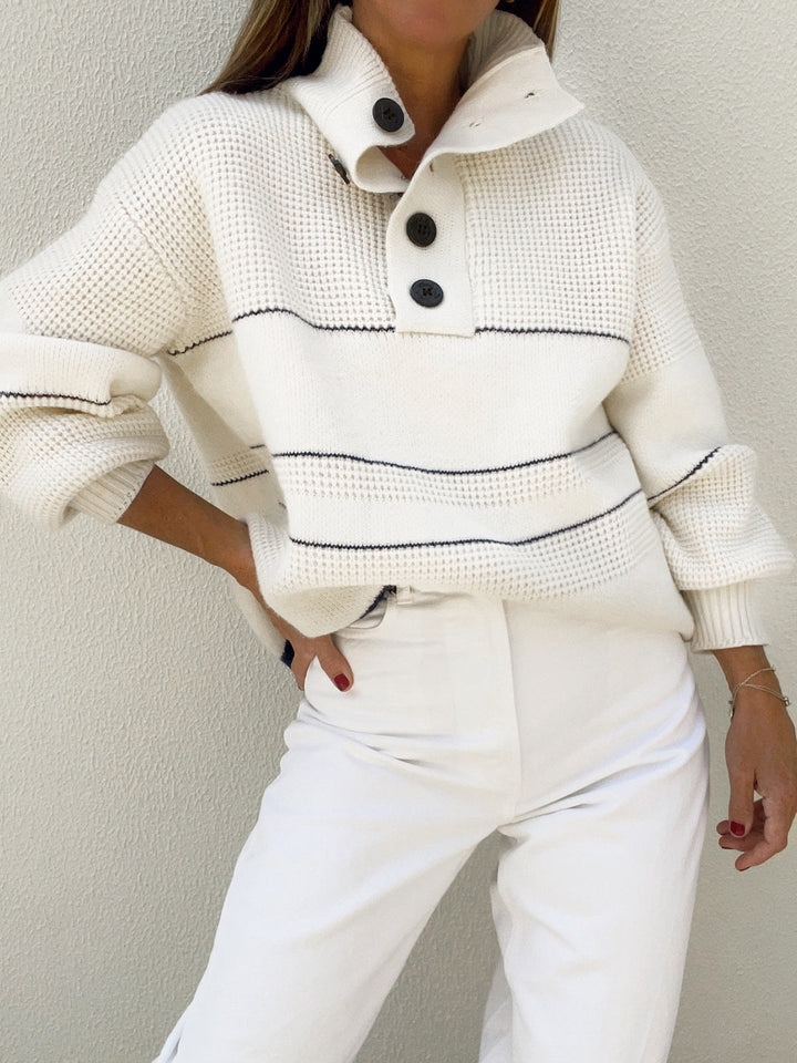 Drune | Gestickter Pullover mit Knöpfen Baumwolle Klassisch und Komfortabel