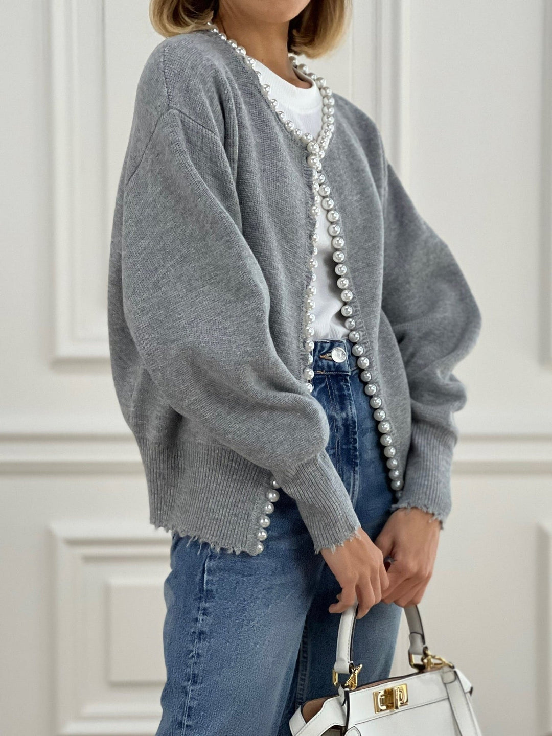 Drune | Cardigan mit Perlendetails Baumwollmischung Elegant und Feminin