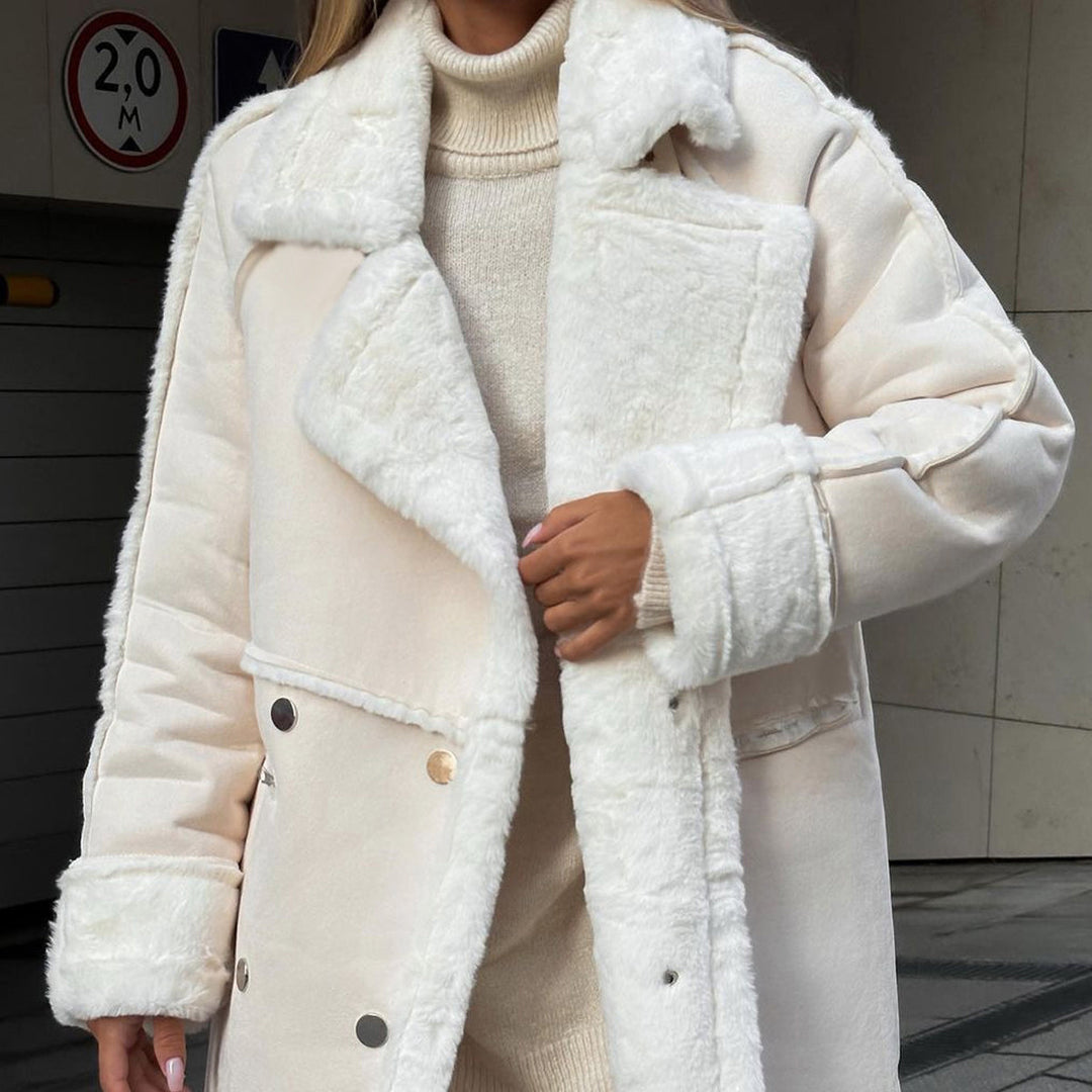 Drune | Damen Oversized Fake-Lammfelljacke knielang