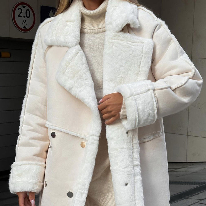 Drune | Damen Oversized Fake-Lammfelljacke knielang