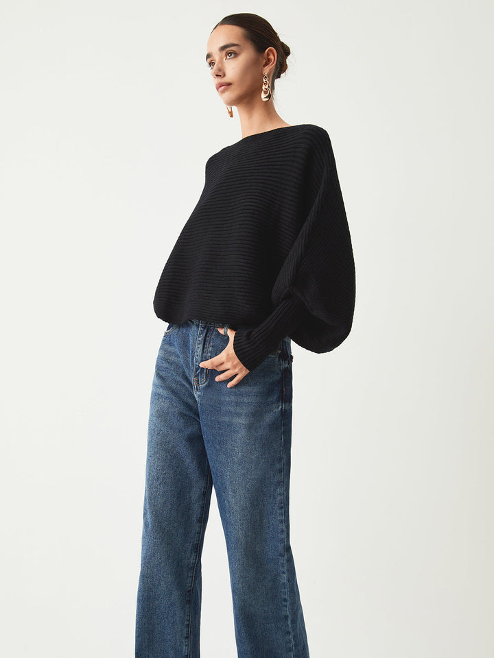 Drune | Rippstrick Batwing Pullover Weich und Stilvoll Entspannte Eleganz