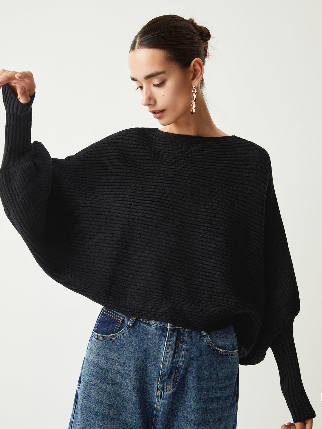 Drune | Rippstrick Batwing Pullover Weich und Stilvoll Entspannte Eleganz