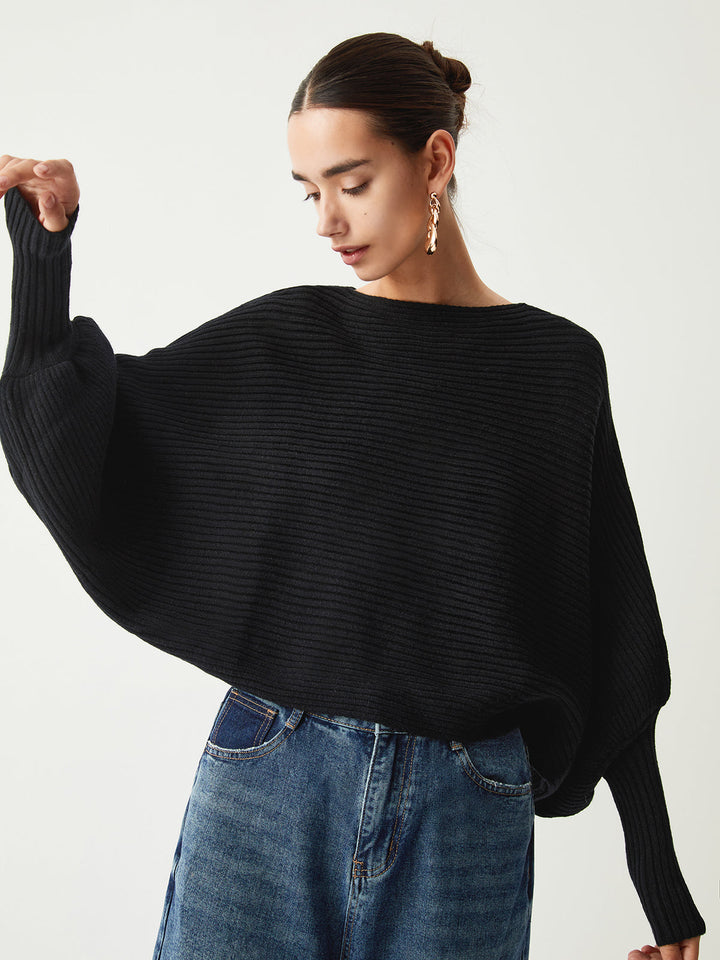 Drune | Rippstrick Batwing Pullover Weich und Stilvoll Entspannte Eleganz