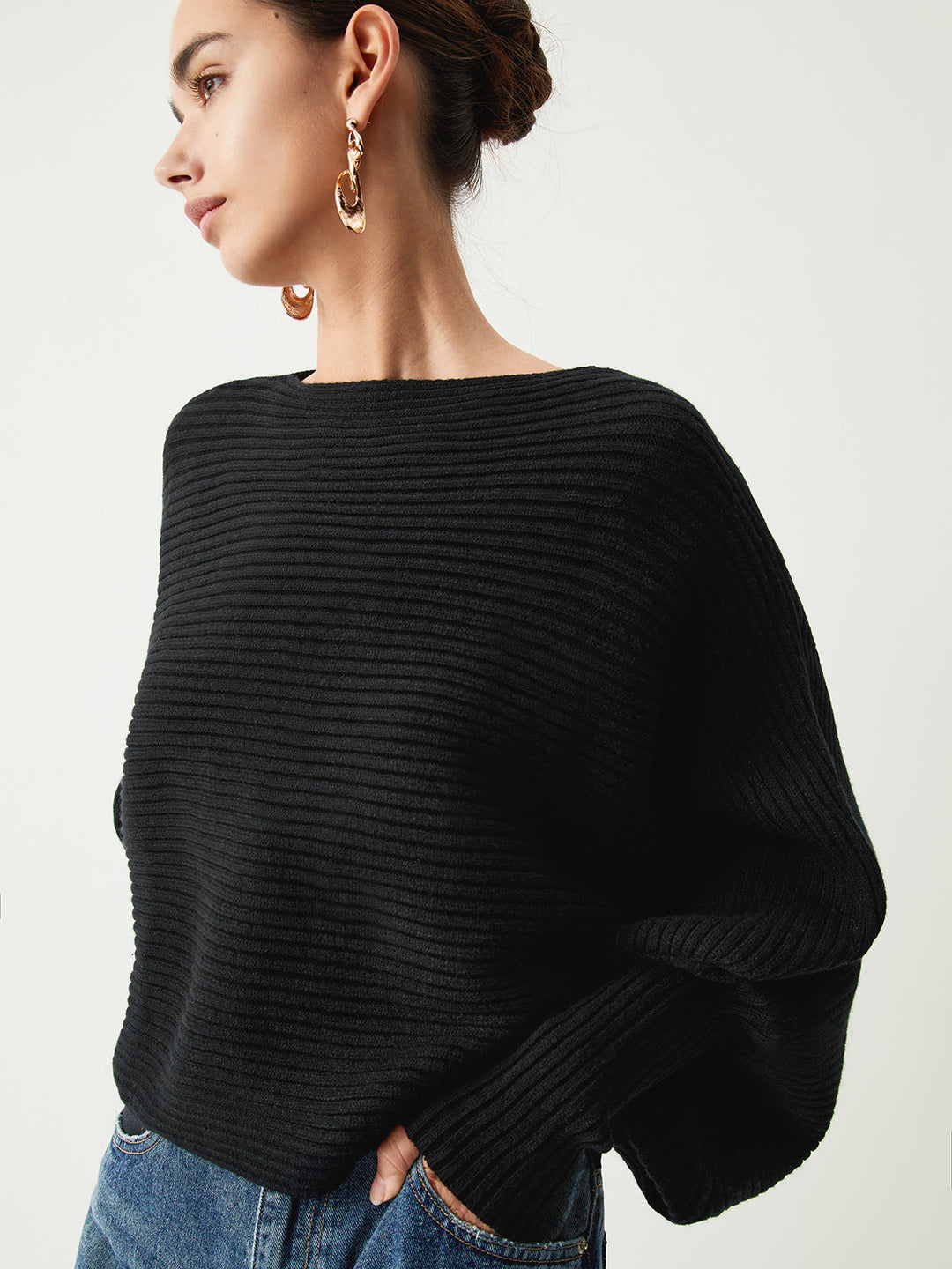 Drune | Rippstrick Batwing Pullover Weich und Stilvoll Entspannte Eleganz
