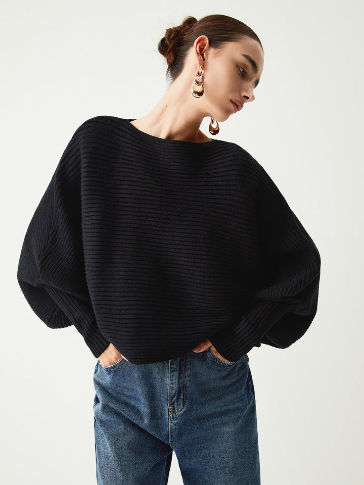 Drune | Rippstrick Batwing Pullover Weich und Stilvoll Entspannte Eleganz