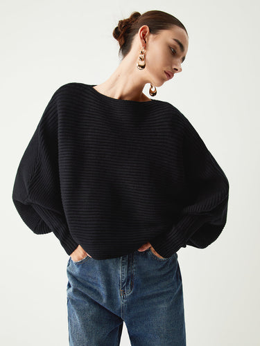 Drune | Rippstrick Batwing Pullover Weich und Stilvoll Entspannte Eleganz