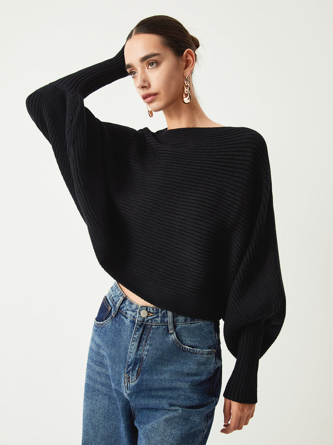 Drune | Rippstrick Batwing Pullover Weich und Stilvoll Entspannte Eleganz