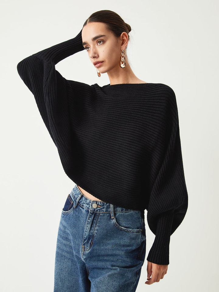 Drune | Rippstrick Batwing Pullover Weich und Stilvoll Entspannte Eleganz
