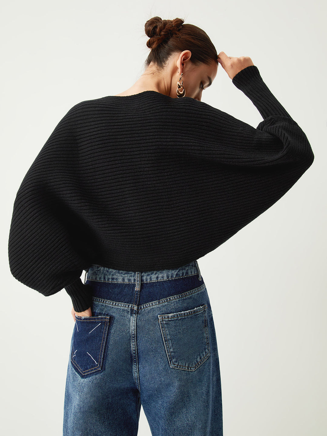 Drune | Rippstrick Batwing Pullover Weich und Stilvoll Entspannte Eleganz