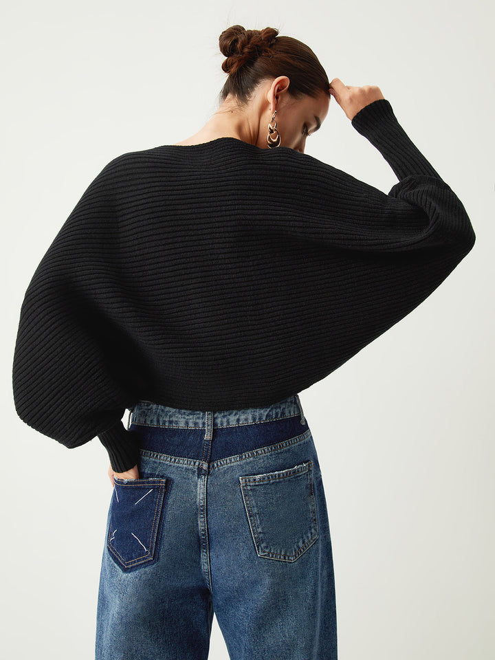 Drune | Rippstrick Batwing Pullover Weich und Stilvoll Entspannte Eleganz