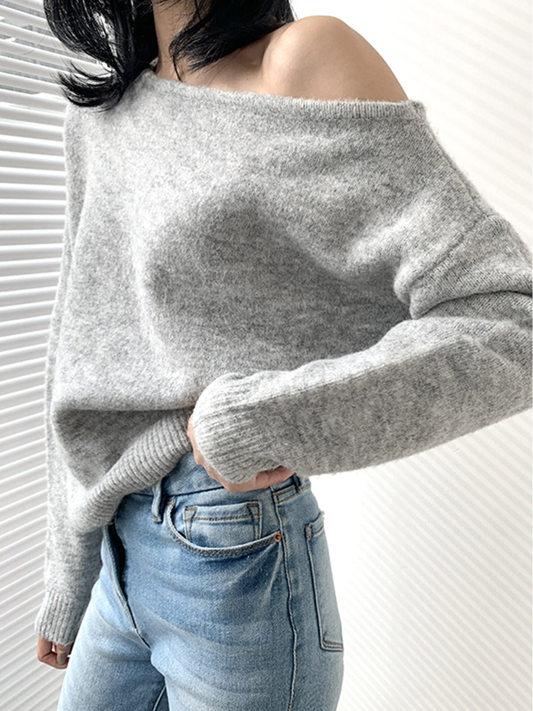 Drune | Off-shoulder Strickpullover Weiche Wollmischung Zertifizierte Eleganz