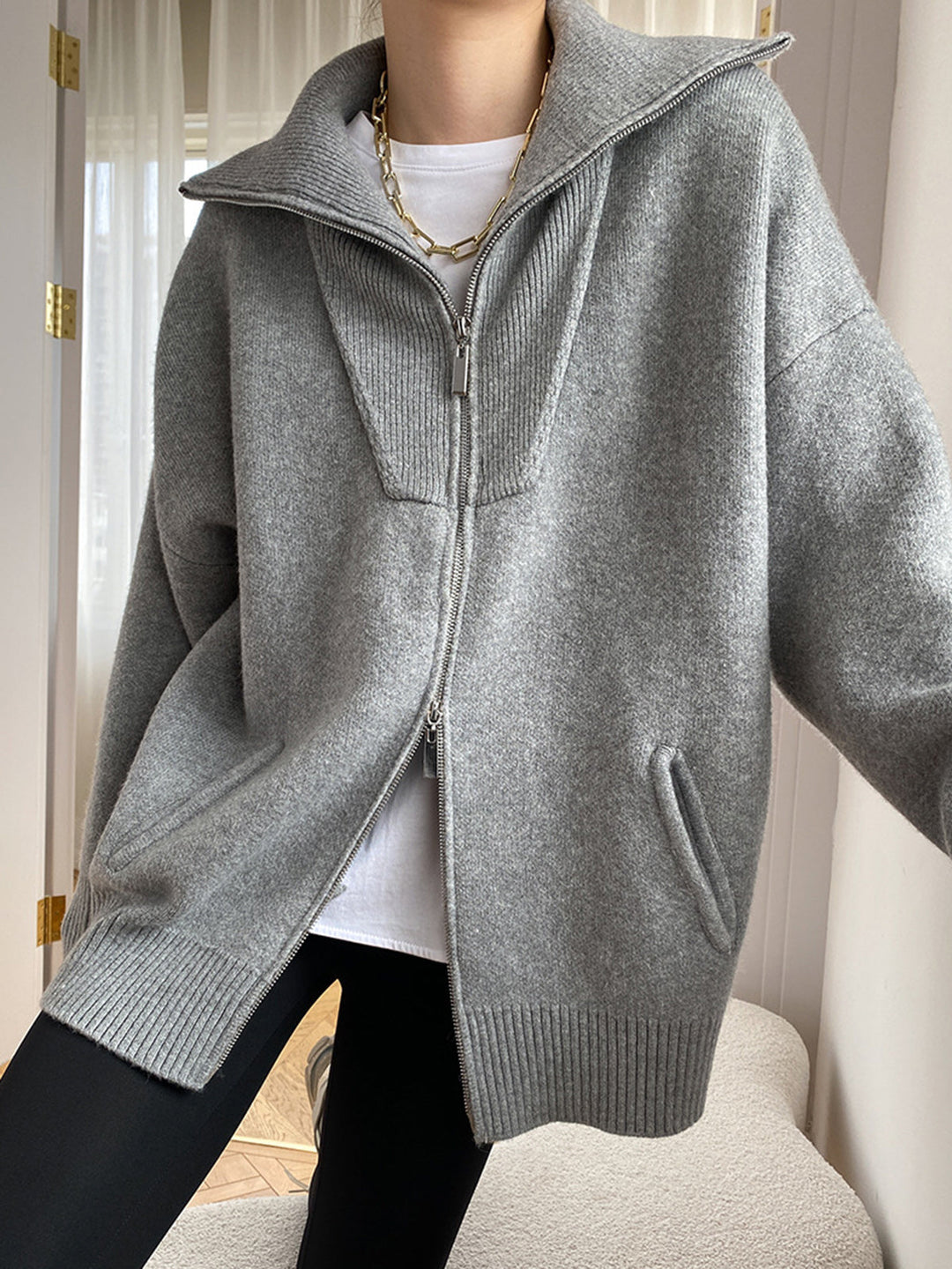 Drune | Oversized Strickjacke mit Reißverschluss Weich und Warm Lässige Eleganz