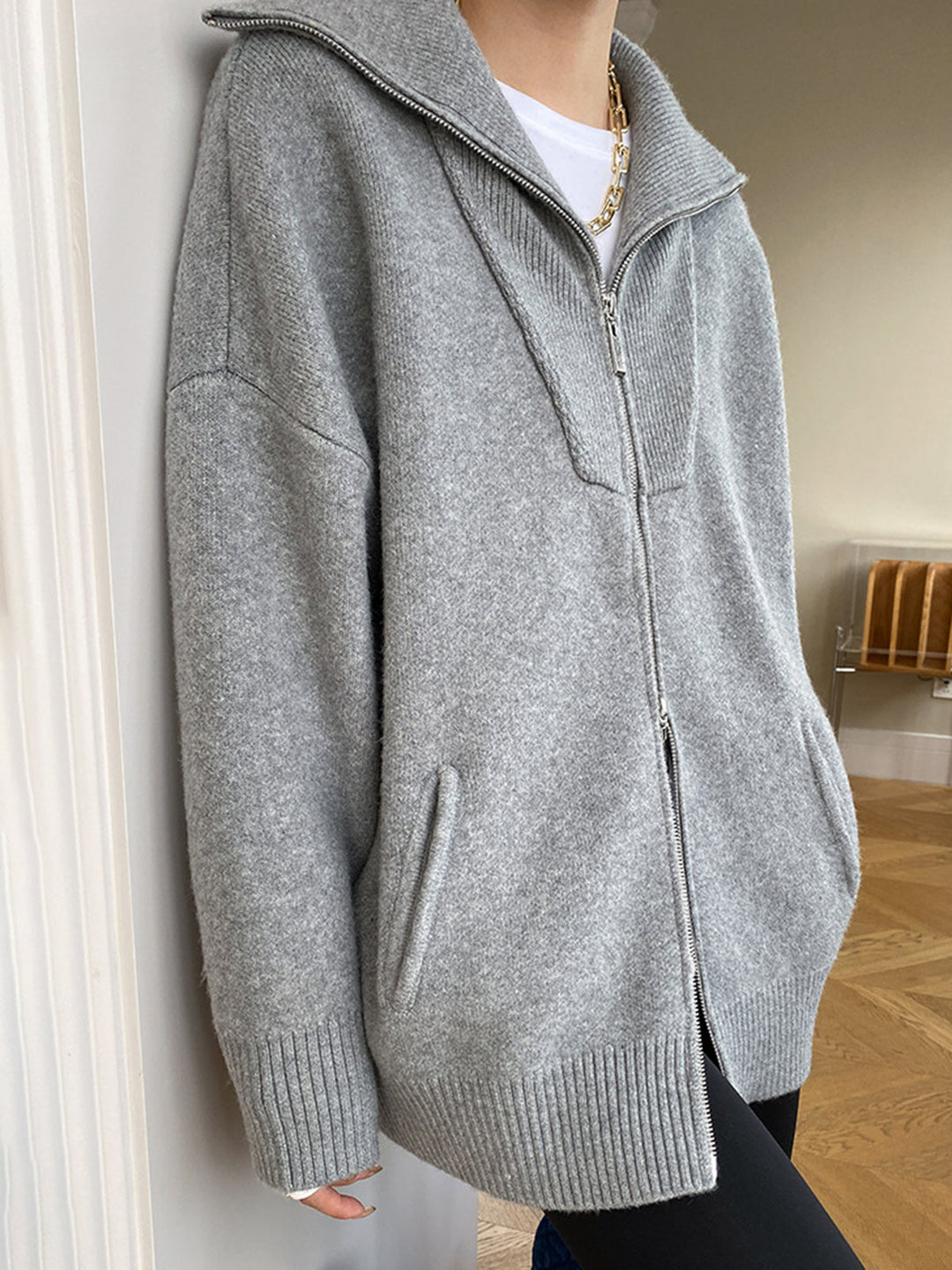 Drune | Oversized Strickjacke mit Reißverschluss Weich und Warm Lässige Eleganz