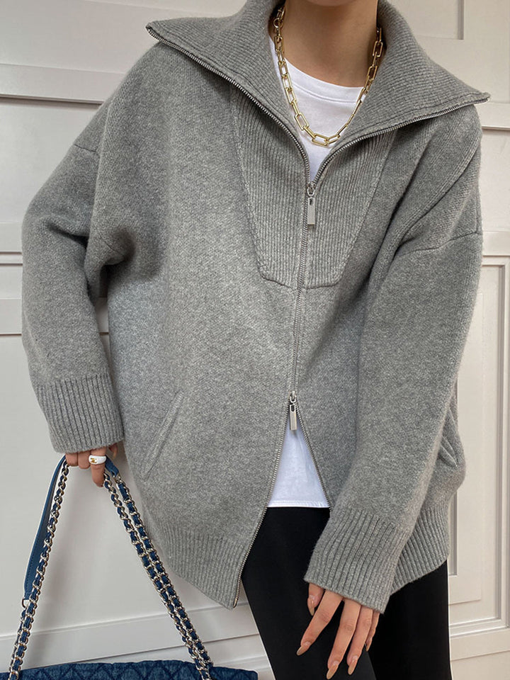 Drune | Oversized Strickjacke mit Reißverschluss Weich und Warm Lässige Eleganz