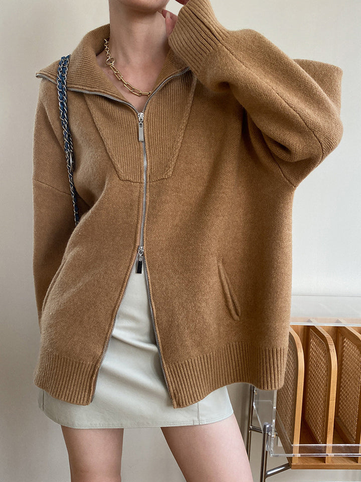 Drune | Oversized Strickjacke mit Reißverschluss Weich und Warm Lässige Eleganz