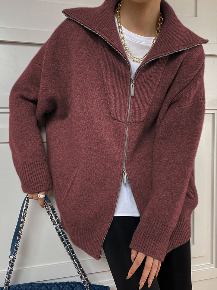 Drune | Oversized Strickjacke mit Reißverschluss Weich und Warm Lässige Eleganz