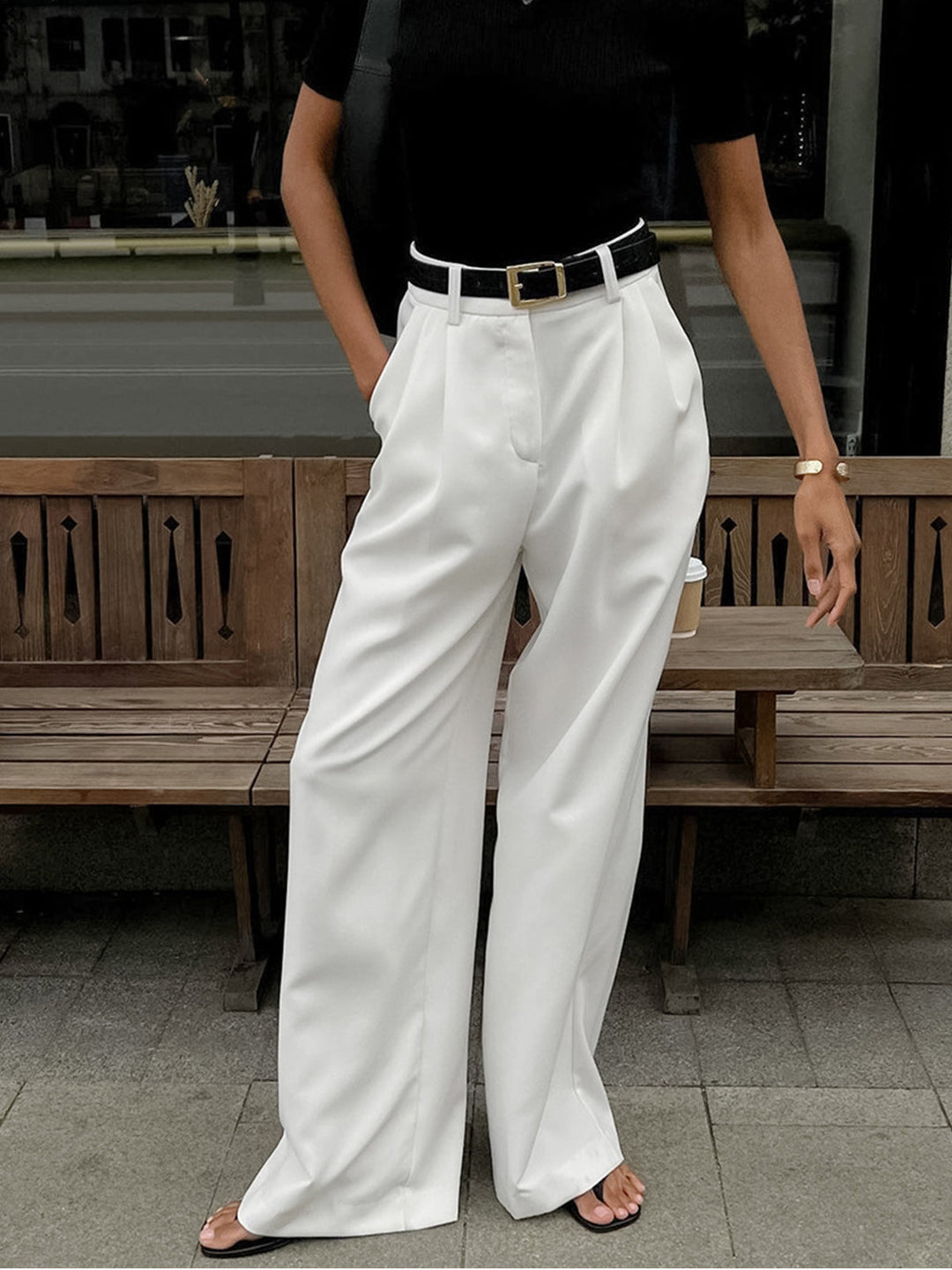 Drune | Elegante Hose mit Weitem Bein Ohne Gürtel