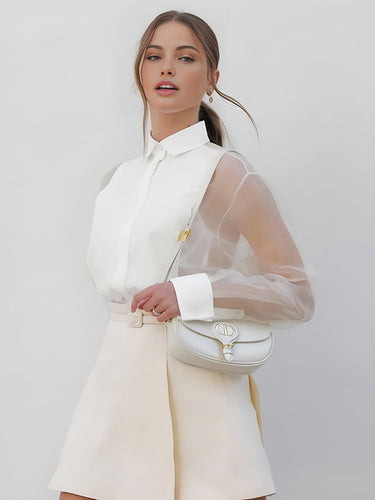Drune | Semi Transparente Puffärmel Organza Bluse
