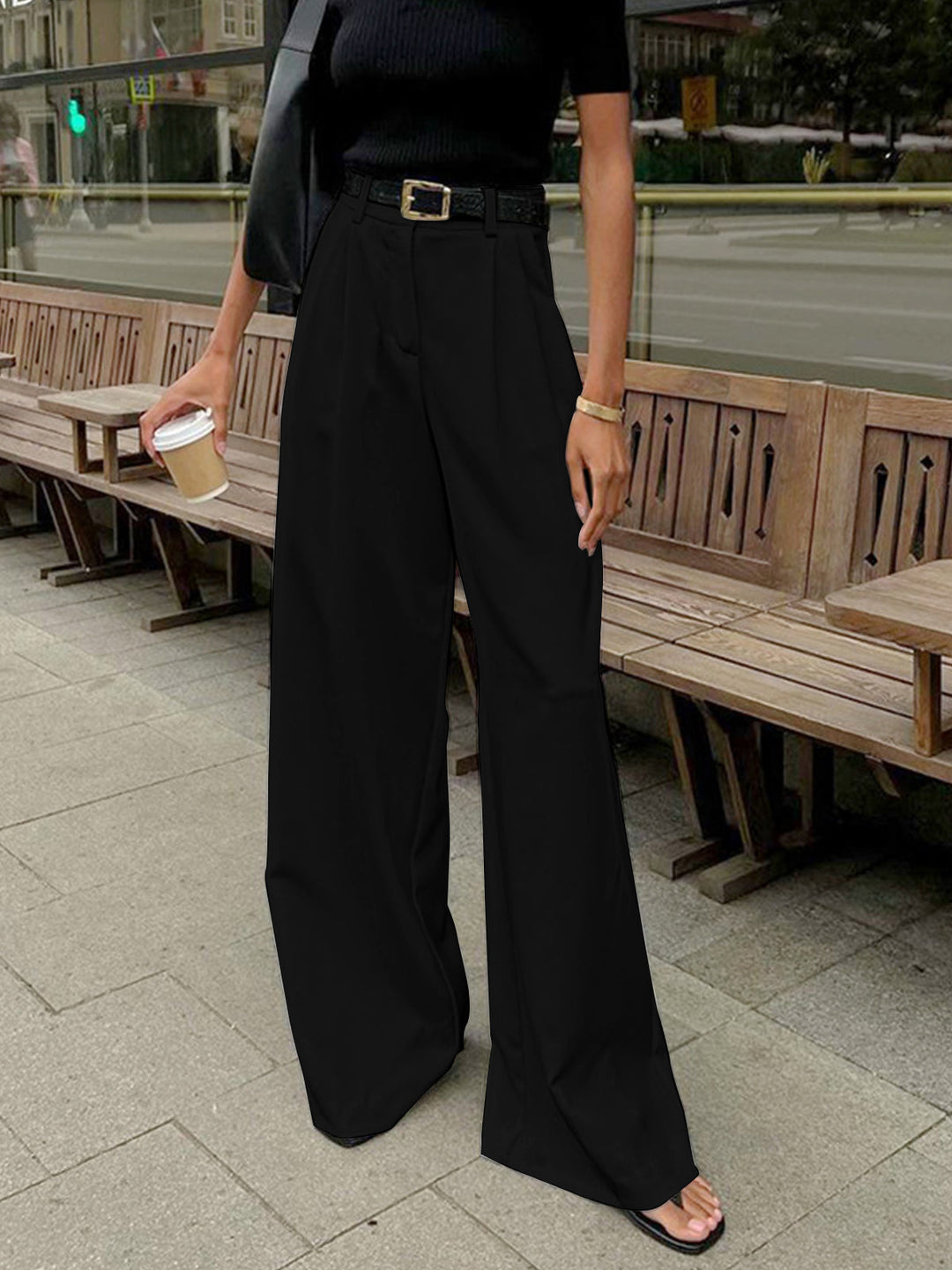 Drune | Elegante Hose mit Weitem Bein Ohne Gürtel