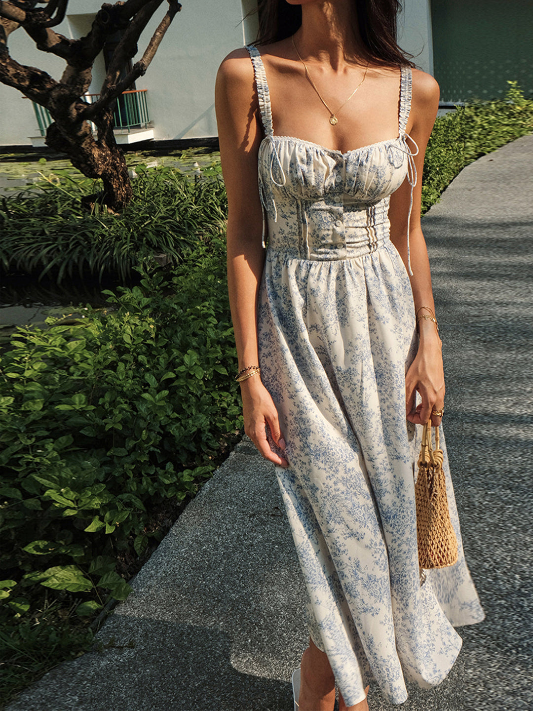 Drune | Garten Elegantes Midi Kleid mit Blumenmuster