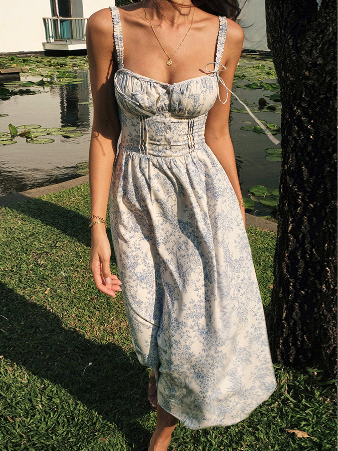 Drune | Garten Elegantes Midi Kleid mit Blumenmuster