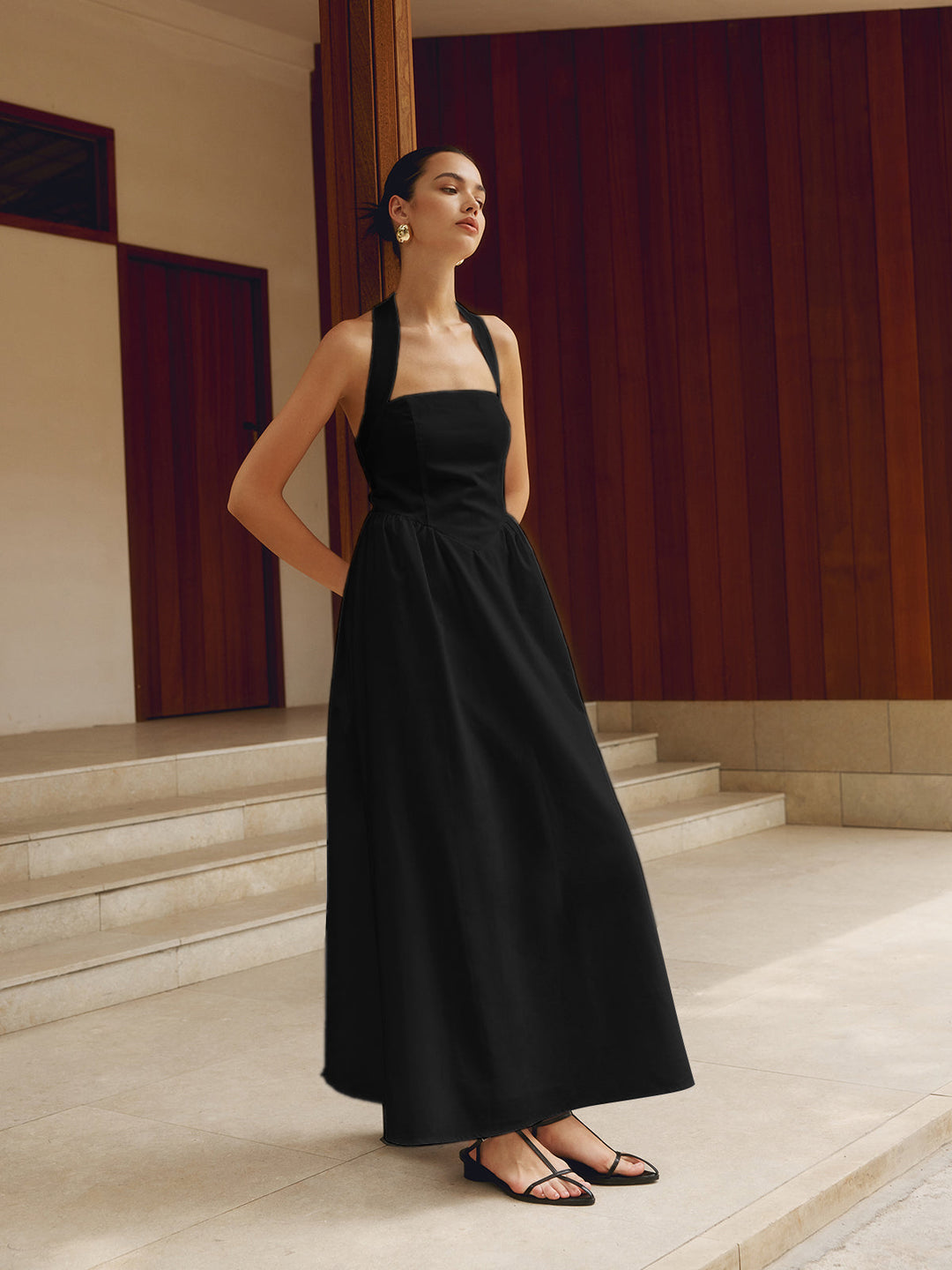 Drune | Baumwolle & Leinen Träger A-linie Lange Kleid