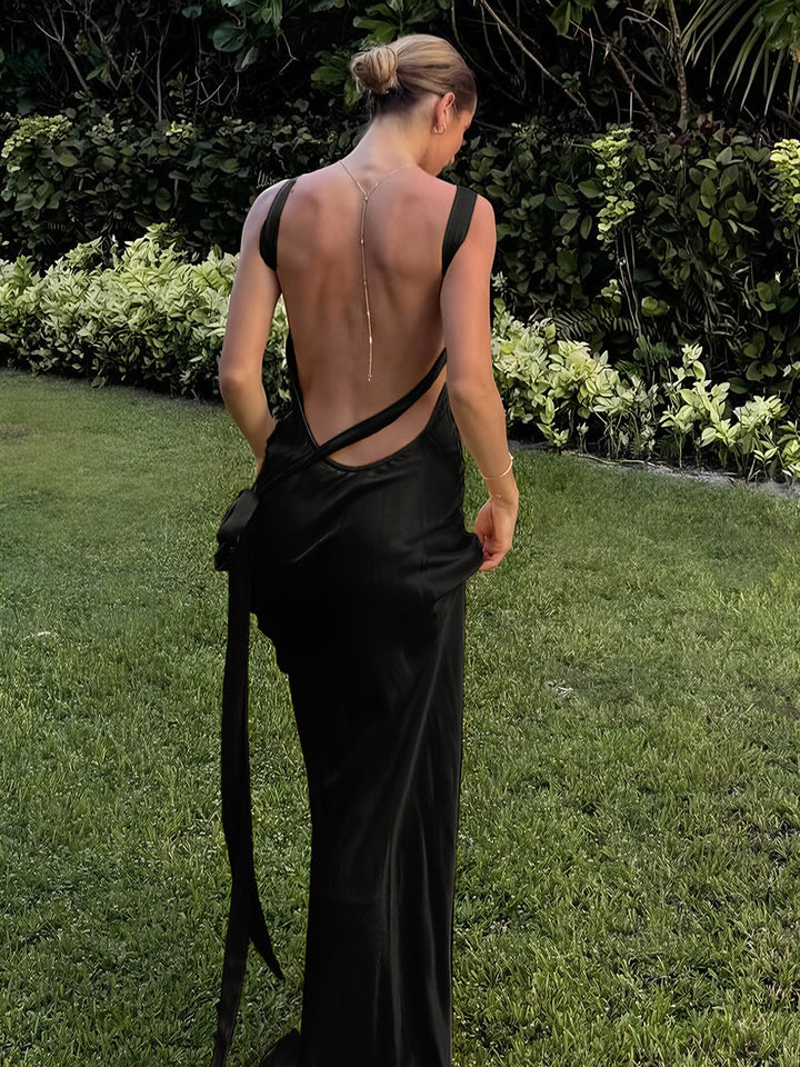 Drune | Halbtransparentes Satin Asymmetrisches Ein Schulter Langkleid