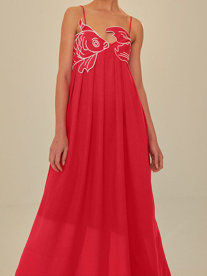 Drune | Besticktes Fisch Halbtransparentes Cami Kleid