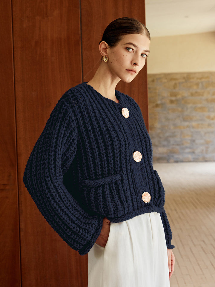 Drune | Chunky Strickcardigan Große Knöpfe Elegante und Lässige Passform