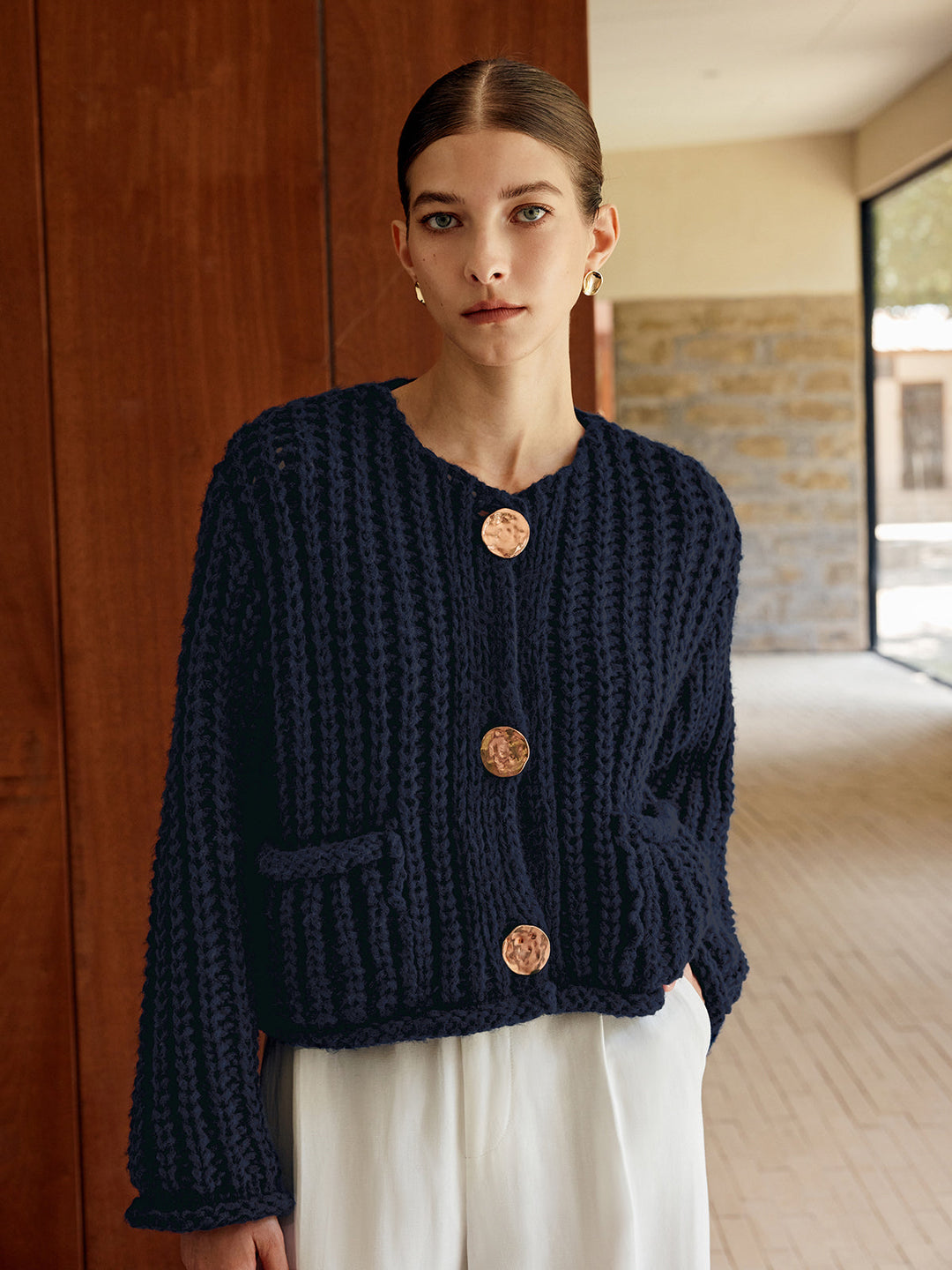 Drune | Chunky Strickcardigan Große Knöpfe Elegante und Lässige Passform