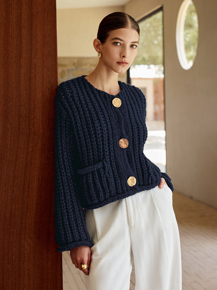 Drune | Chunky Strickcardigan Große Knöpfe Elegante und Lässige Passform