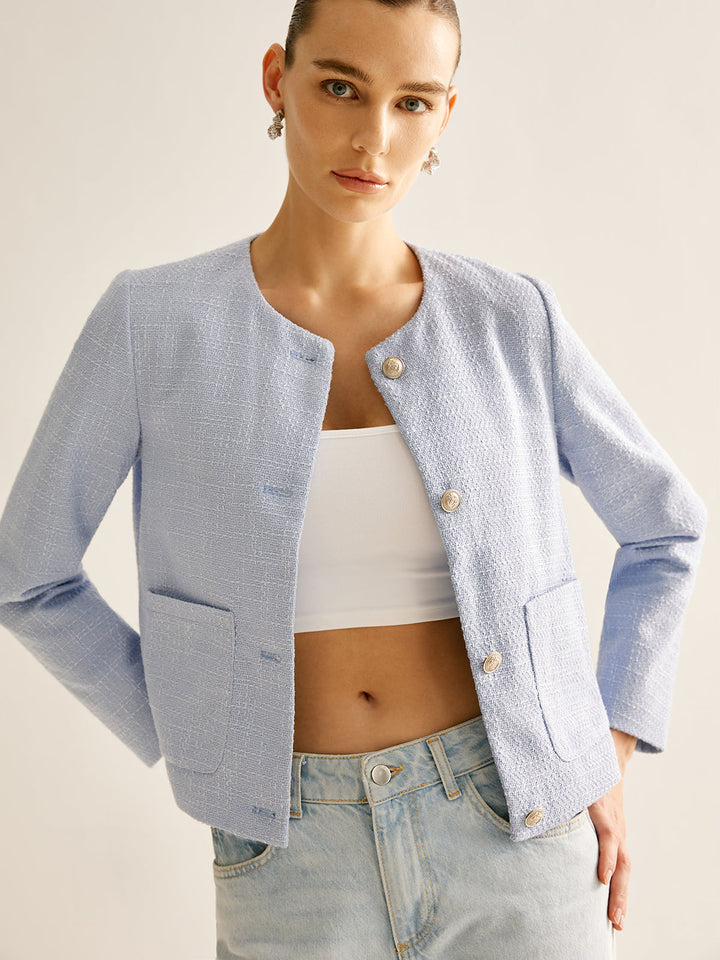 Drune | Bouclejacke mit Knöpfen Kurzer Schnitt Elegant und Strukturiert