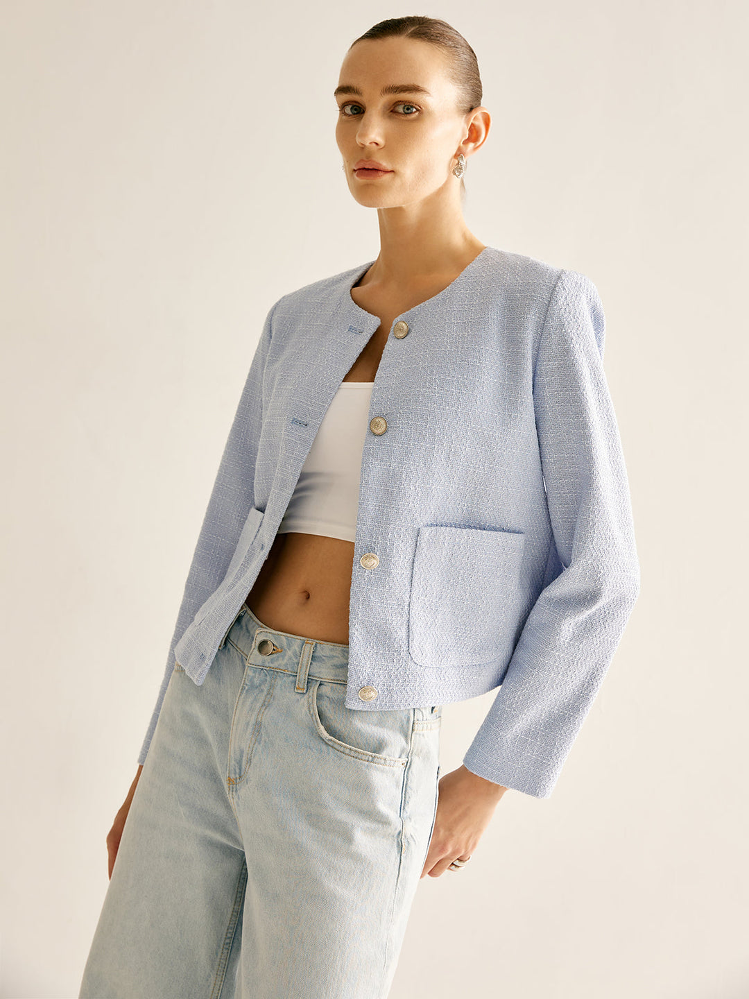 Drune | Bouclejacke mit Knöpfen Kurzer Schnitt Elegant und Strukturiert