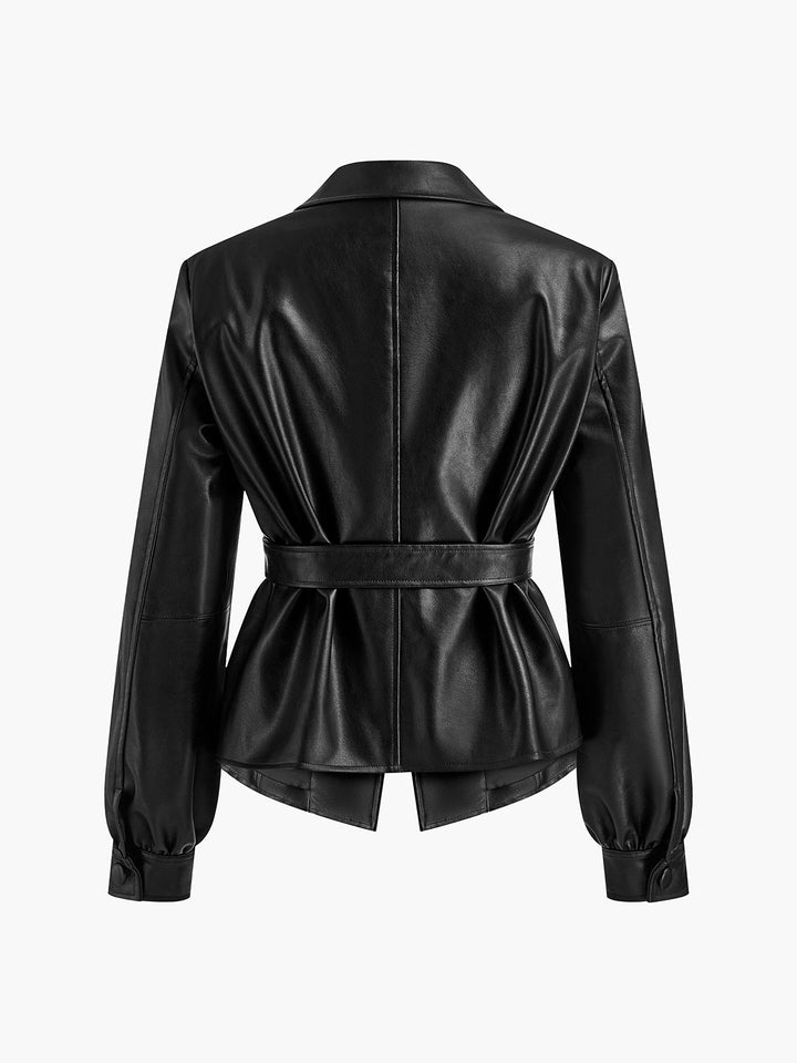 Drune | Gürtelte Kunstlederjacke