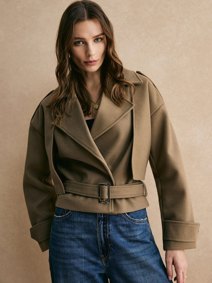 Drune | Kurz Geschnittener Wollblazer in Khaki Stilvolle Eleganz für Jeden Anlass
