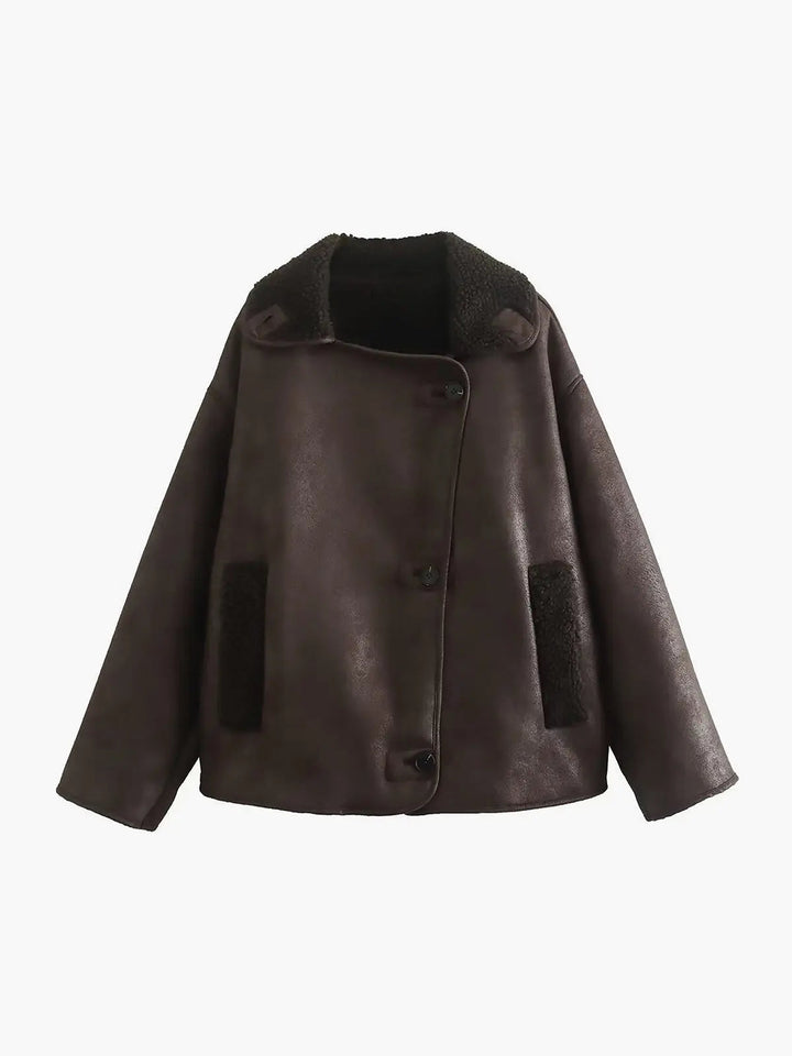 Drune | Revers Kunstleder Warme Jacke