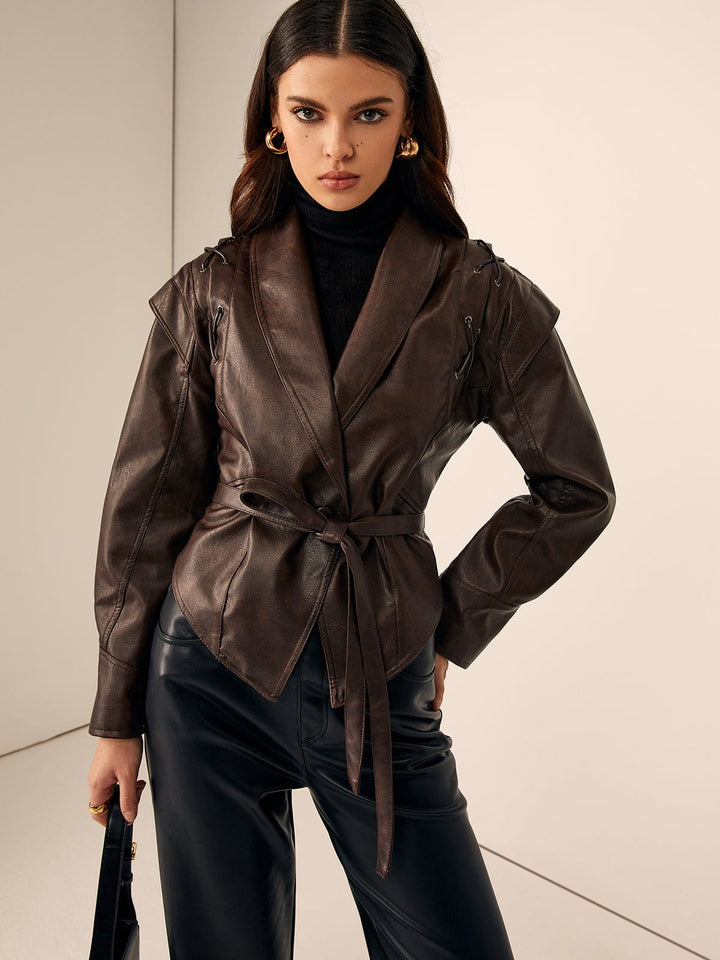 Drune | Taillierter Lederblazer mit Gürtel Elegant & Modern