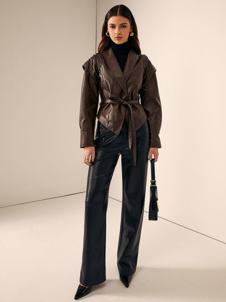 Drune | Taillierter Lederblazer mit Gürtel Elegant & Modern