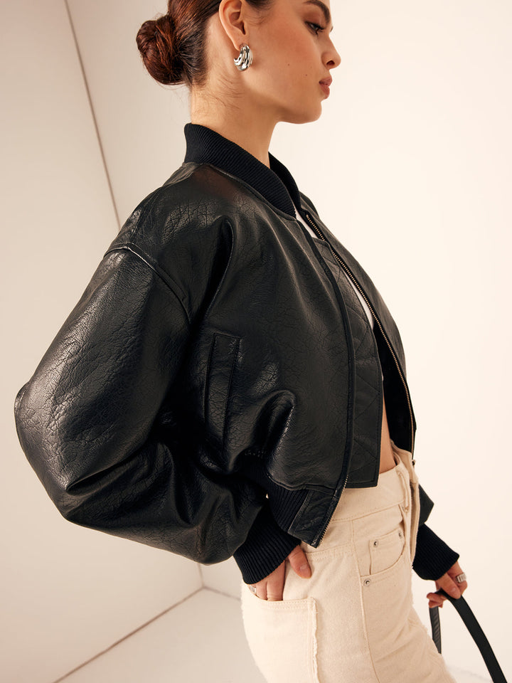 Drune | Taschen PU Leder Kurze Jacke