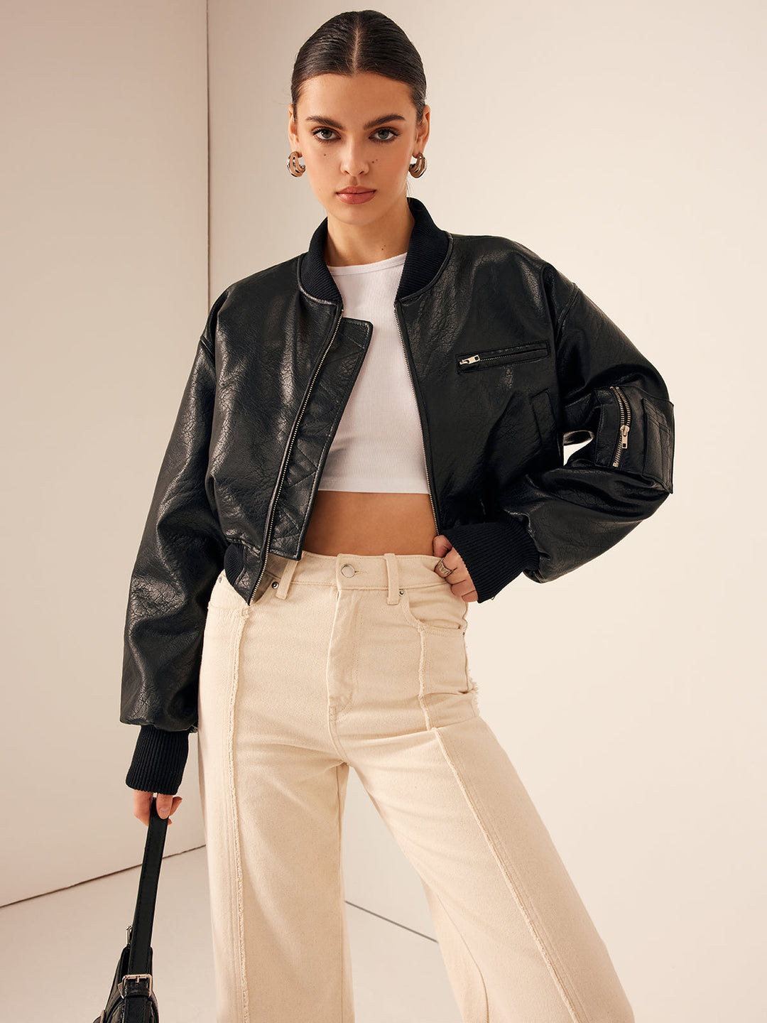 Drune | Taschen PU Leder Kurze Jacke