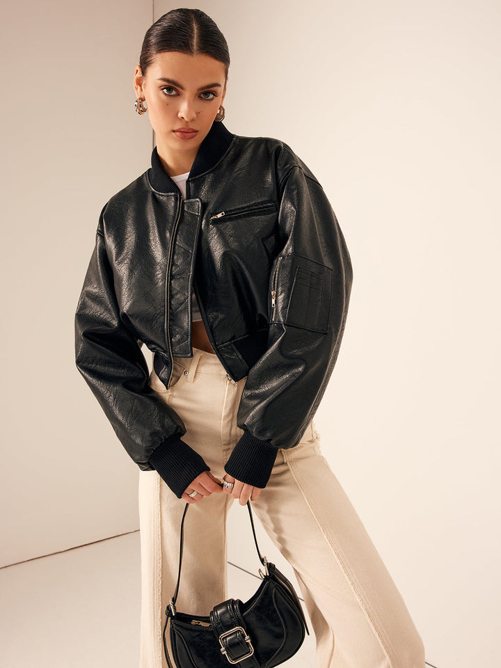 Drune | Taschen PU Leder Kurze Jacke
