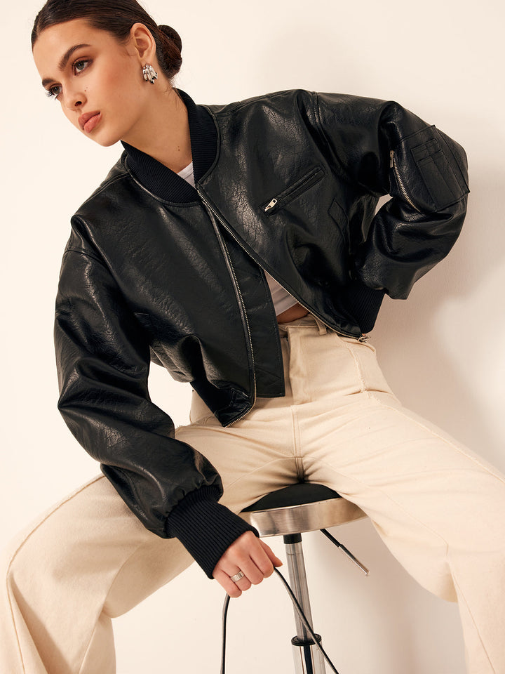 Drune | Taschen PU Leder Kurze Jacke