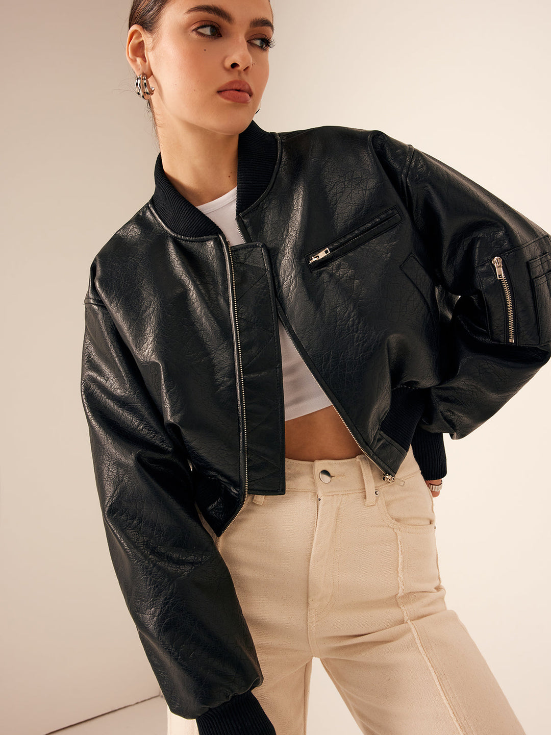 Drune | Taschen PU Leder Kurze Jacke