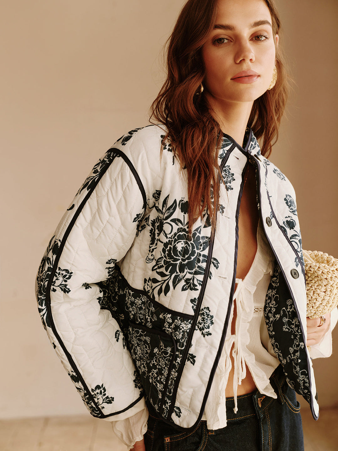 Drune | Bedruckte Piping Gemütliche Jacke