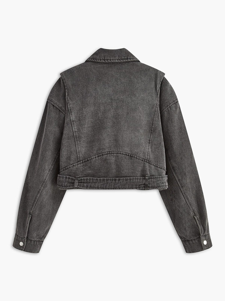 Drune | Schwarze Cropped Bikerjacke Aus Denim für Den Ultimativen Rock Chic Look