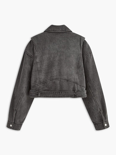 Drune | Schwarze Cropped Bikerjacke Aus Denim für Den Ultimativen Rock Chic Look